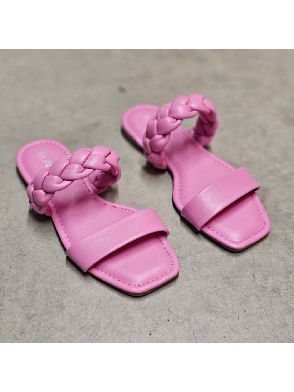 Braided Strap Pink Flat Sandals For Women Comfortable Square Toe Slip-On Design